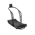 Woodway Curve self-powered treadmill with curved slat belt and standard monitor, three-quarter view on a white background