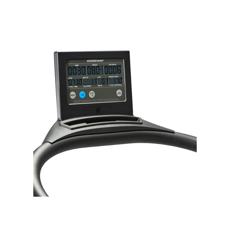 Woodway Curve standard monitor and front handrail on a white background