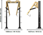 A metal rack with dimensions labeled on a white background