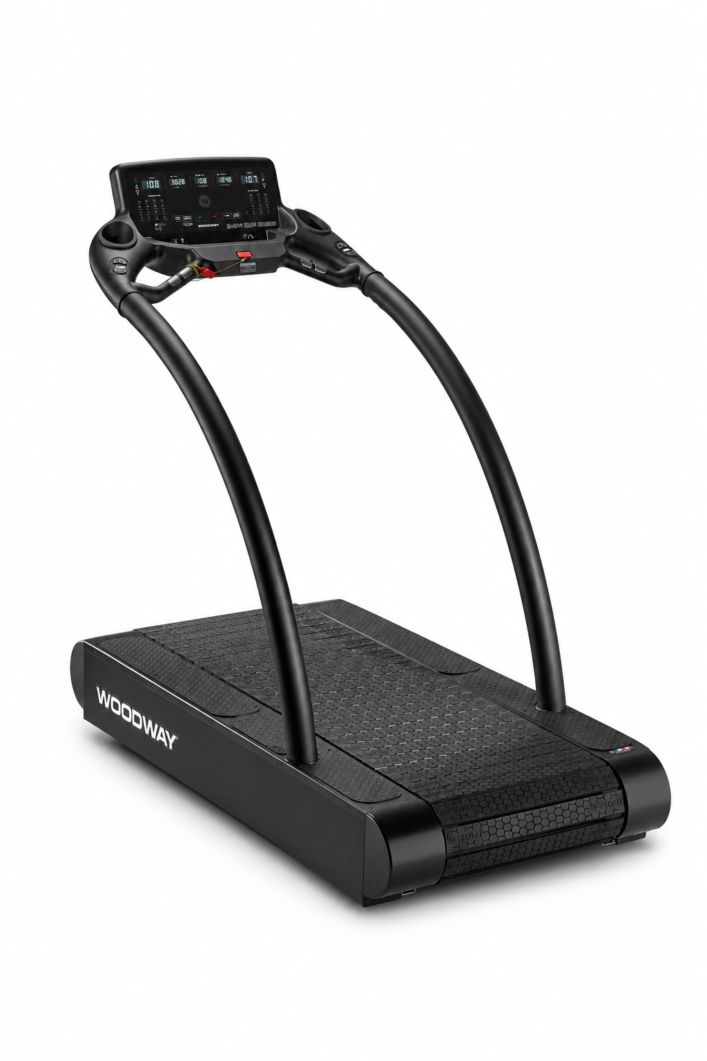 Woodway 4Front treadmill with QuickSet display on a white background